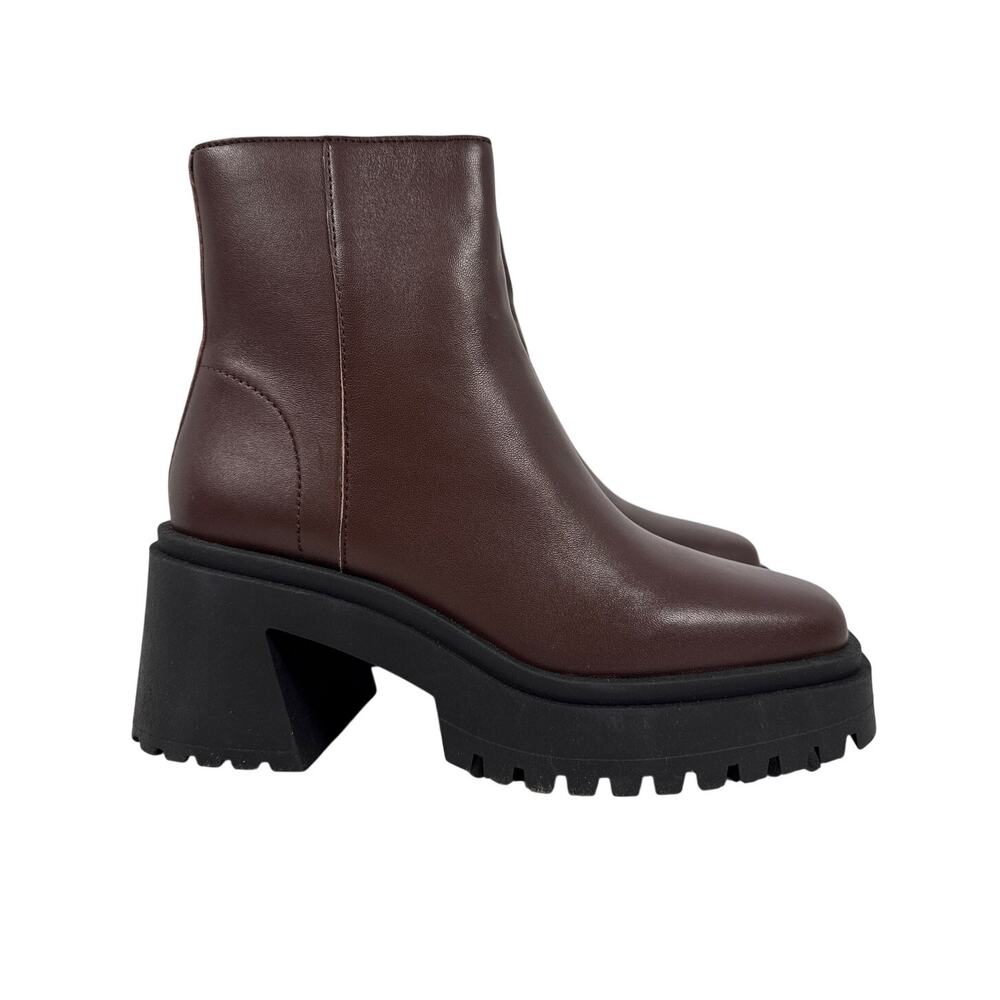 Steve Madden Fella Platform Boots Womens 7.5 M Brown Leather Chunky Heel Zipper
